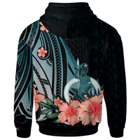 Vanuatu Hoodie Turquoise Polynesian Hibiscus Pattern Style - Polynesian Pride