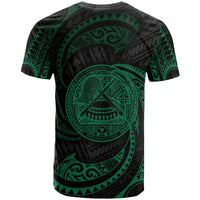 American Samoa Polynesian All Over T Shirt Green Tribal Wave - Polynesian Pride