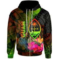 Guam Polynesian Zip up Hoodie Hibiscus and Banana Leaves Unisex Reggae - Polynesian Pride