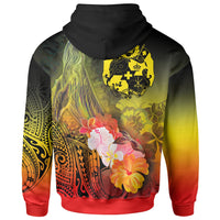 Tonga Custom Zip up Hoodie Humpback Whale with Tropical Flowers (Yellow) - Polynesian Pride
