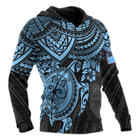 Fiji Polynesian Hoodie Blue Turtle - Polynesian Pride