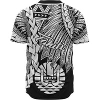 Tahiti Polynesian Custom Personalised Baseball Shirt - Tribal Wave Tattoo White - Polynesian Pride