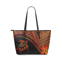 Personalized - Hawaiian Turtle Plumeria Leather Tote Bag Small AH - Polynesian Pride