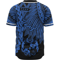 Tonga Polynesian Baseball Shirt - Tribal Wave Tattoo Blue - Polynesian Pride