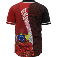 Cook Islands Polynesian Custom Personalised Baseball Shirt - Coat Of Arm With Hibiscus - Polynesian Pride
