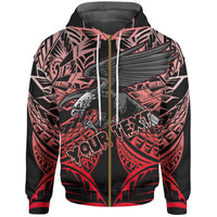 Samoa Polynesian Custom Zip up Hoodie Eagle Tribal Pattern Red Unisex Red - Polynesian Pride