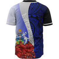Solomon Islands Polynesian Baseball Shirt - Coat Of Arm With Hibiscus Blue - Polynesian Pride