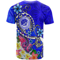FSM Custom T Shirt Turtle Plumeria (Blue) - Polynesian Pride