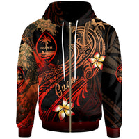 Guam Polynesian Zip up Hoodie Plumeria Flowers and Waves Unisex Red - Polynesian Pride