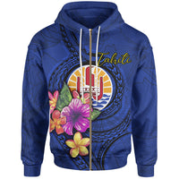 Tahiti Polynesian Zip up Hoodie Floral With Seal Blue Unisex Blue - Polynesian Pride