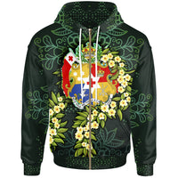 Tonga Polynesian Zip up Hoodie Ti Leaf Lei Turtle Unisex Green - Polynesian Pride