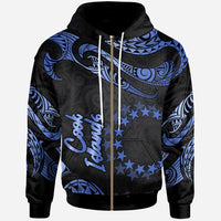 Cook Islands Polynesian Zip Hoodie Polynesian Tattoo Blue Version Unisex Blue - Polynesian Pride