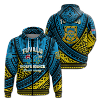 Tuvalu Hoodie 44th Independence Anniversary Tribal Pattern LT12 Zip Hoodie Blue - Polynesian Pride