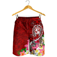 Tonga Men's Shorts - Turtle Plumeria (RED) - Polynesian Pride