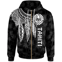Tahiti Zip up Hoodie Polynesian Wings (White) Unisex White - Polynesian Pride