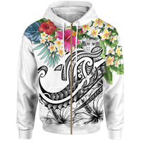 Fiji Polynesian Zip up Hoodie Summer Plumeria (White) Unisex White - Polynesian Pride