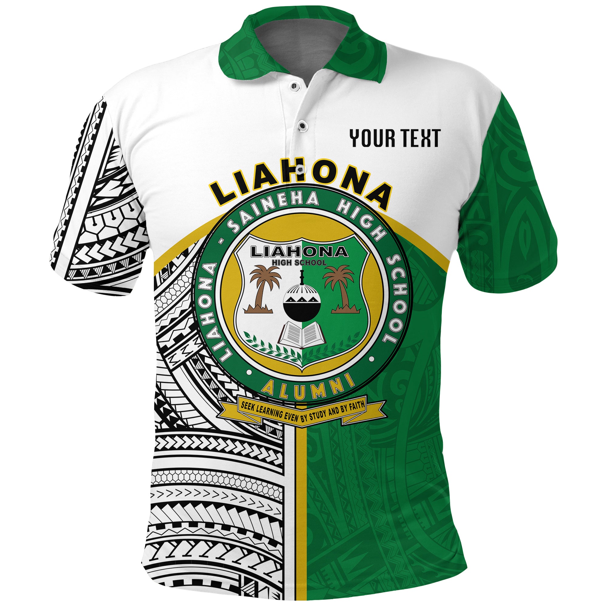 Custom Liahona High School Polo Shirt Polynesian Patterns LT20 Unisex Green - Polynesian Pride