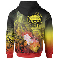 Fsm Zip up Hoodie Humpback Whale with Tropical Flowers (Yellow) - Polynesian Pride