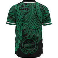 Palau Polynesian Custom Personalised Baseball Shirt - Tribal Wave Tattoo Green - Polynesian Pride