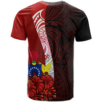 Cook Islands Polynesian Custom T Shirt Coat of Arm With Hibiscus - Polynesian Pride