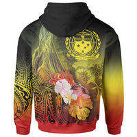 Samoa Hoodie Humpback Whale with Tropical Flowers (Yellow) - Polynesian Pride