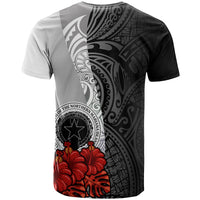 Northern Mariana Islands Polynesian T Shirt Coat Of Arms With Hibiscus White - Polynesian Pride