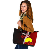 Palau Polynesian Leather Tote Bag - Coat Of Arm With Hibiscus - Polynesian Pride