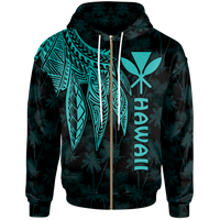 Polynesian Hawaii Kanaka Maoli Zip up Hoodie Polynesian Wings (Turquoise) Unisex Turquoise - Polynesian Pride