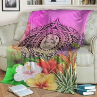 Fiji Polynesian Premium Blanket - Manta Ray Tropical Flowers - Polynesian Pride