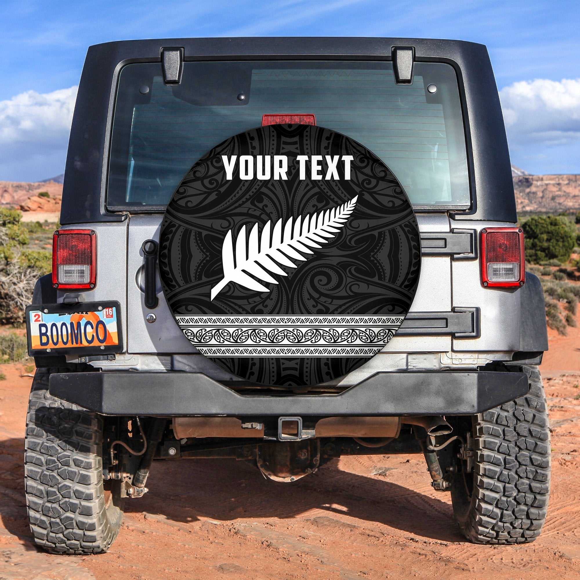 (Custom Personalised) New Zealand Fern Spare Tire Cover Rugby Go All Black Ver.02 LT13 Black - Polynesian Pride