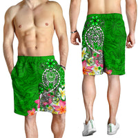 Tahiti Men's Shorts - Turtle Plumeria (Green) - Polynesian Pride