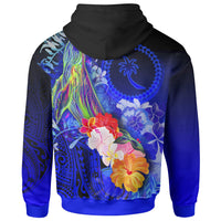Chuuk Zip up Hoodie Humpback Whale with Tropical Flowers (Blue) - Polynesian Pride