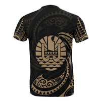 Tahiti Polynesian Custom T Shirt Gold Tribal Wave - Polynesian Pride