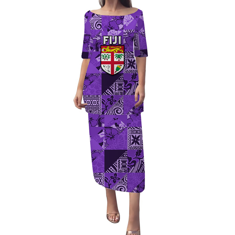 Fiji Puletasi Dress Vintage Hibiscus Fabric Pattern Ver.03 LT14 Purple - Polynesian Pride