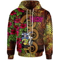 Solomon Islands Polynesian Zip up Hoodie Hibiscus Vintage Unisex Orange - Polynesian Pride