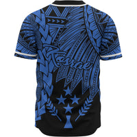 Kosrae Polynesian Custom Personalised Baseball Shirt - Tribal Wave Tattoo Blue - Polynesian Pride