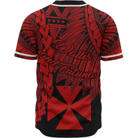 Wallis and Futuna Polynesian Baseball Shirt - Tribal Wave Tattoo Red - Polynesian Pride