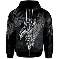 Kosrae Polynesian Zip Hoodie Legend White Version Unisex Black - Polynesian Pride