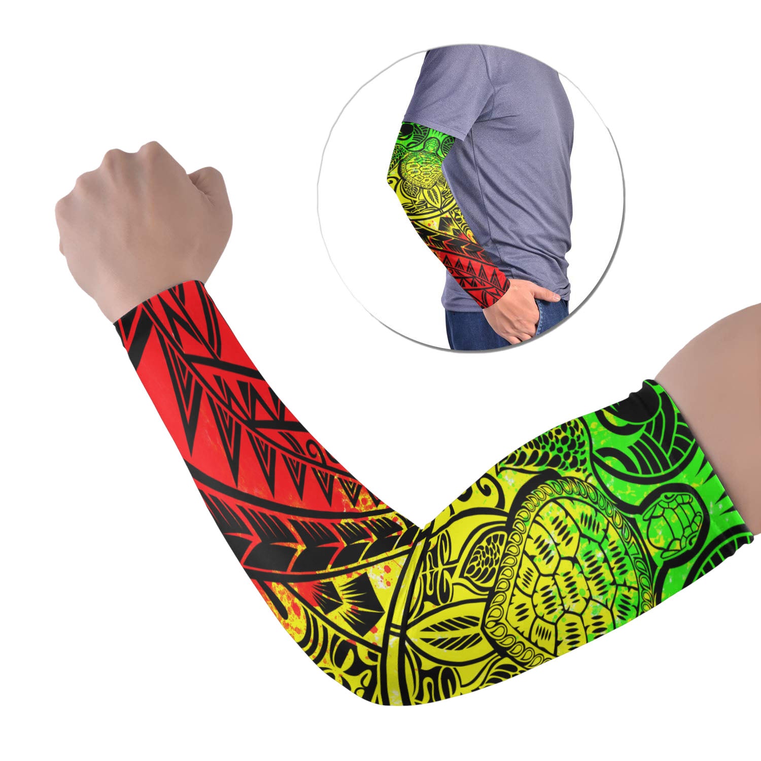 Polynesian Tribal Tattoo Arm Sleeve 43 (Set of Two) Colorful No.16 LT6 Set of 2 Black - Polynesian Pride