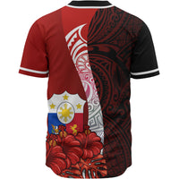Philippines Polynesian Baseball Shirt - Coat Of Arm With Hibiscus - Polynesian Pride