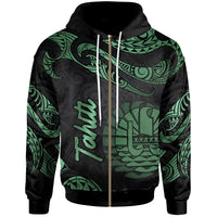 Tahiti Polynesian Zip Hoodie Polynesian Tattoo Green Version Unisex Green - Polynesian Pride
