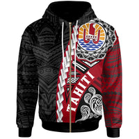 Tahiti Polynesian Zip up Hoodie Wave Tattoo Unisex Red - Polynesian Pride