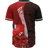 Wallis and Futuna Polynesian Baseball Shirt - Coat Of Arm With Hibiscus - Polynesian Pride
