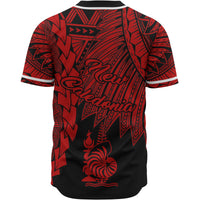 New Caledonia Polynesian Baseball Shirt - Tribal Wave Tattoo Red - Polynesian Pride