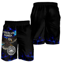 American Samoa Polynesian Men's Shorts - Eagle With Flame Blue - Polynesian Pride