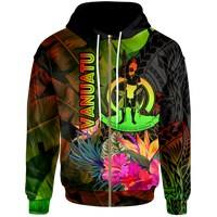 Vanuatu Polynesian Zip up Hoodie Hibiscus and Banana Leaves Unisex Reggae - Polynesian Pride