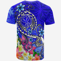 Hawaii T Shirt Turtle Plumeria Polynesian Tattoo Blue Color - Polynesian Pride
