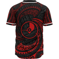 Yap Polynesian Custom Personalised Baseball Shirt - Red Tribal Wave - Polynesian Pride
