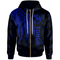 Tonga Zip up Hoodie Polynesian Wings (Blue) Unisex Blue - Polynesian Pride