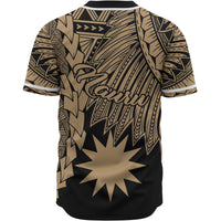 Nauru Polynesian Baseball Shirt - Tribal Wave Tattoo Gold - Polynesian Pride